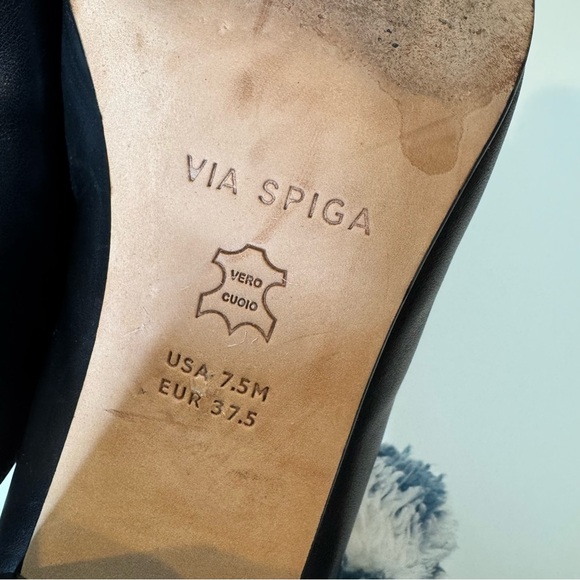 VIA SPIGA BRIN LEATHER LOAFER MULE BLOCK HEEL SLIP 7.5 - Picture 8 of 10